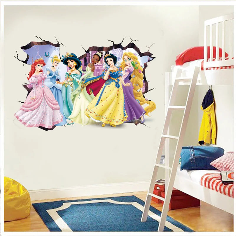 Cartoon Princess Wall Stickers Snow White Cinderella Aurora - PVC Decals for Girls Room Home Decor Mural Art Kids Wall Art