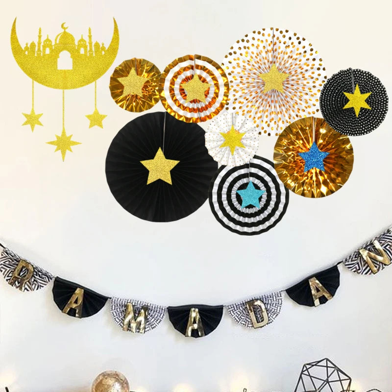 Hot Stamping Stars Moon Eid Al Fitr Party Decorations Ramadan Castle Star Pendants Muslim Party Decorations Party Table Flag