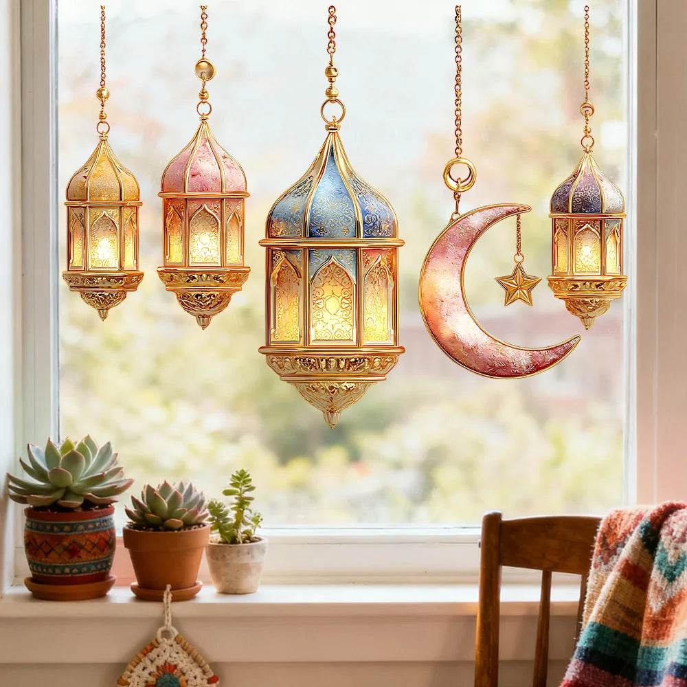 2026 Eid Al-Fitr Wall Decals Moonlight and Star Lights Ramadan Kareem Cards Muslim and Islamic Window Decals Eid Decorations