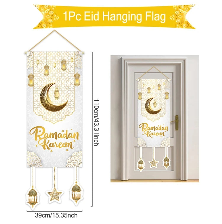 Eid Mubarak Decoration Hanging Flag Eid Mubarak Decor 2025 for Home Islamic Muslim Party Decor Ramadan Kareem Eid Al-Fitr Gift