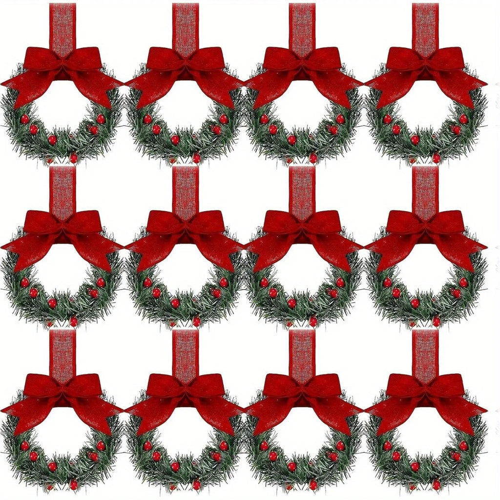 1pcs Christmas Kitchen Cabinet Wreaths with Ribbon Red Berry Mini Wreaths for Christmas Party Window Door Plastic Classic Wreath