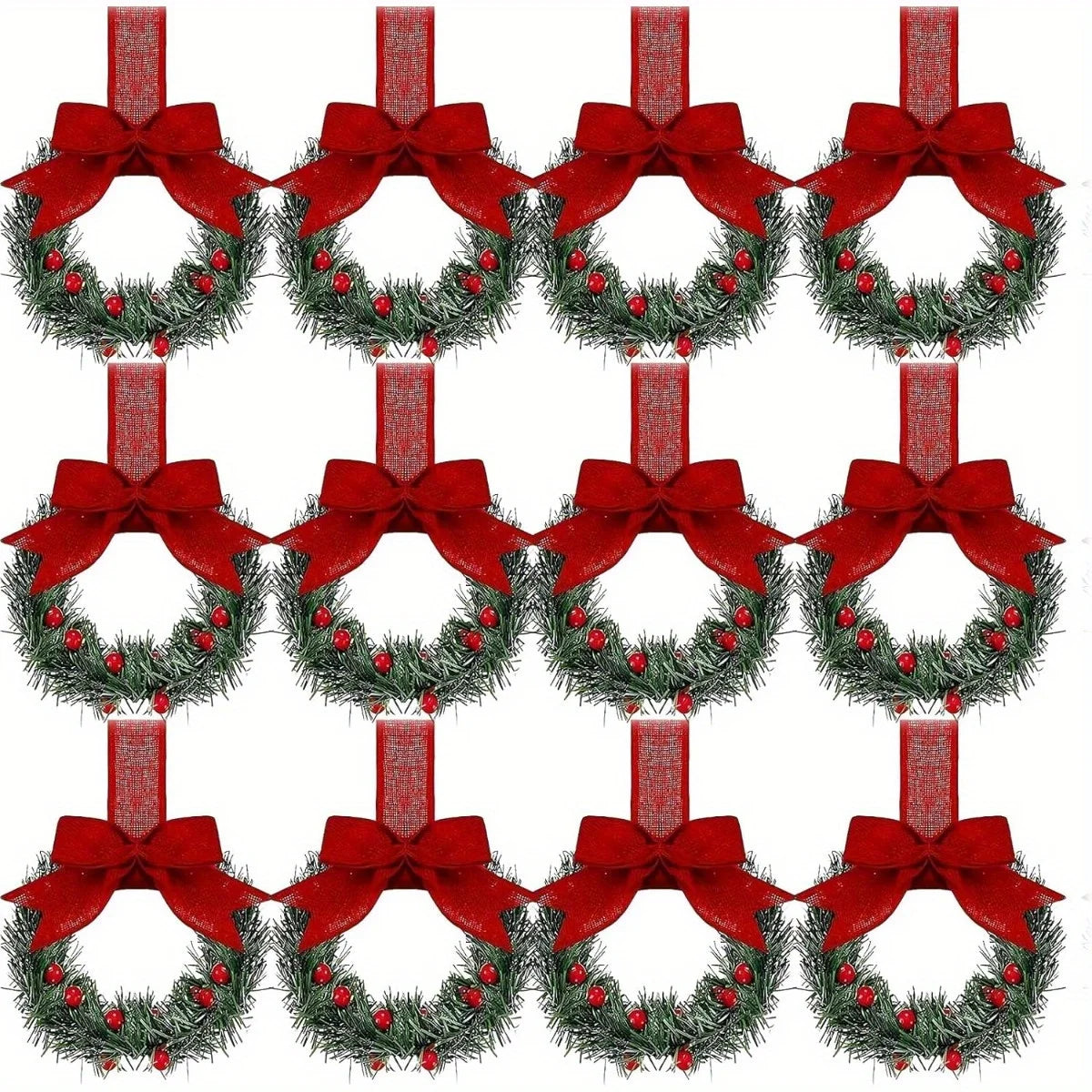 1pcs Christmas Kitchen Cabinet Wreaths with Ribbon Red Berry Mini Wreaths for Christmas Party Window Door Plastic Classic Wreath