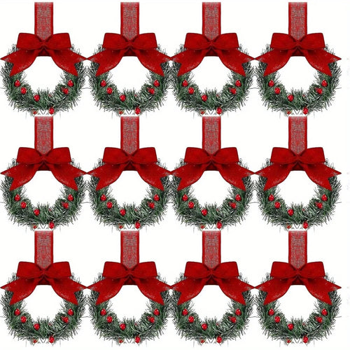 1pcs Christmas Kitchen Cabinet Wreaths with Ribbon Red Berry Mini Wreaths for Christmas Party Window Door Plastic Classic Wreath