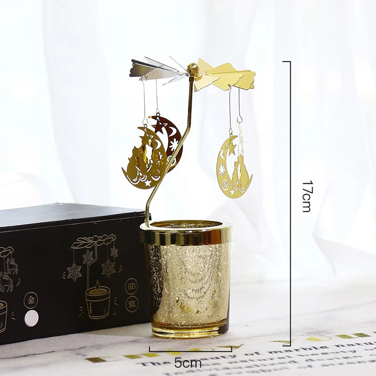 Gold Metal Rotating Tealight Candle Holder for Table Design Candlesticks‌ - Elegant Dining Room Decor, Unique Centerpiece