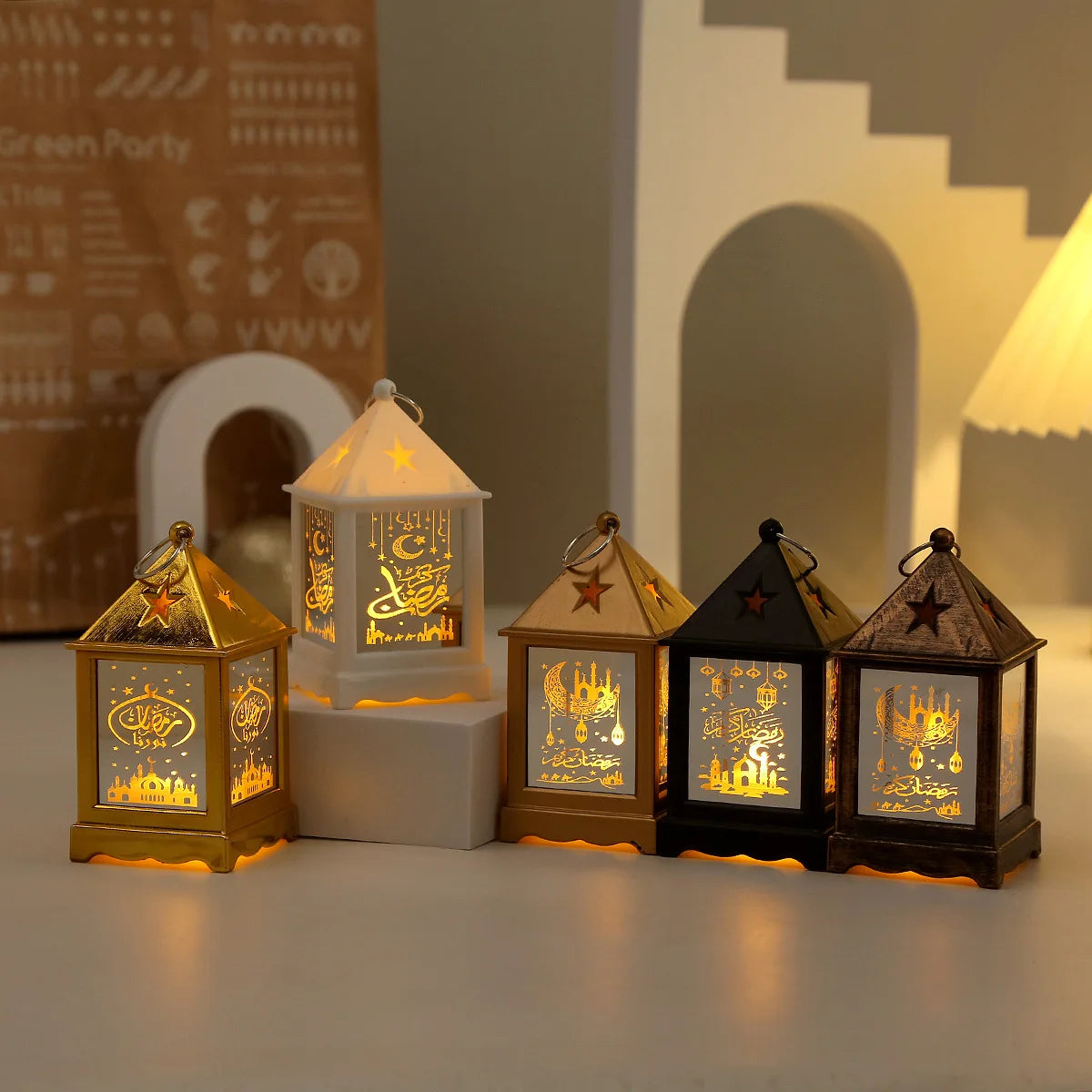 2025 Eid Mubarak Wind Lantern Ornaments Ramadan Led Portable Lamp Eid Al Adha Gifts Muslim Gurbang Ramadan Decoration for Home