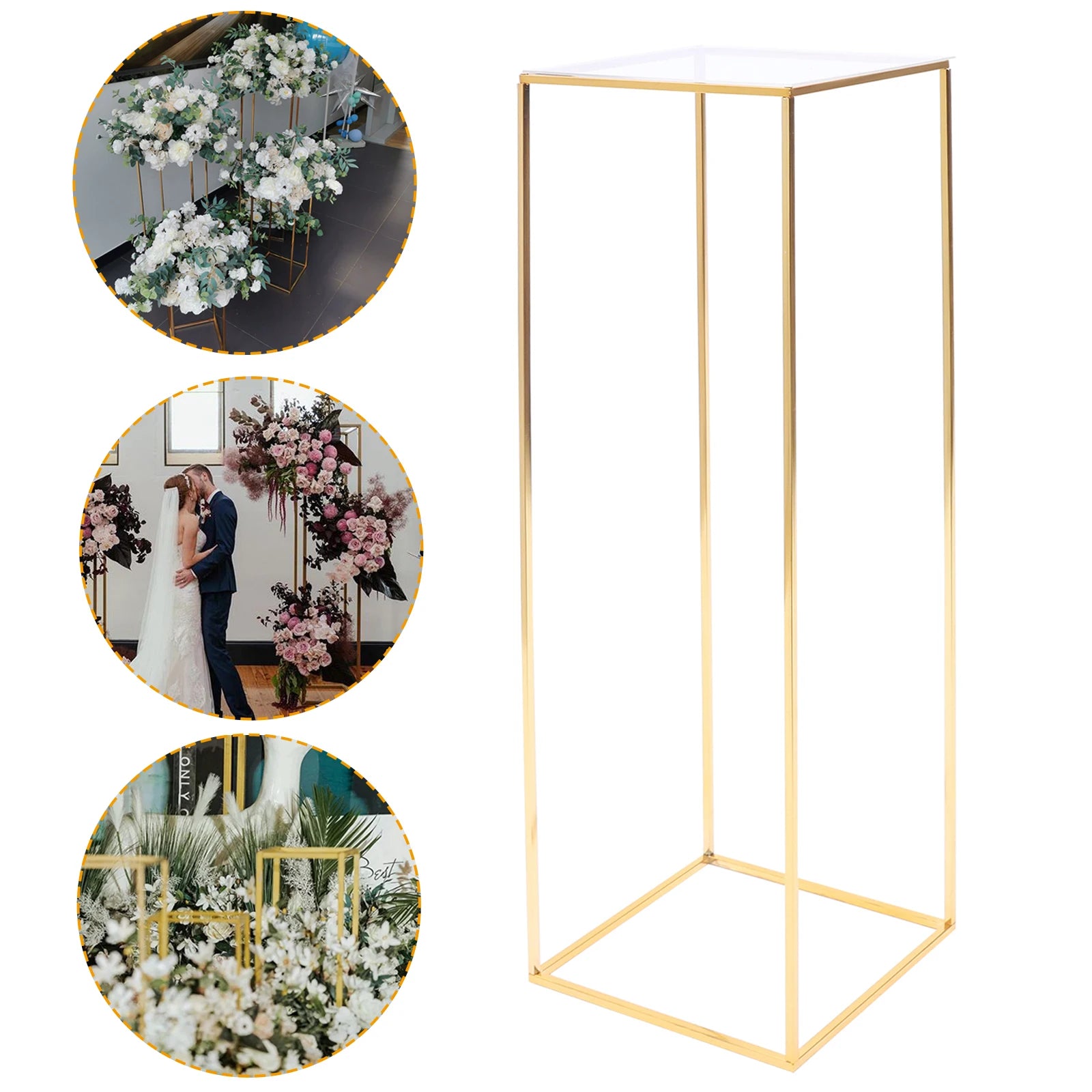 Gold Rectangular Metal Flower Stand 11LBS Load-bearing Wedding Party Flower Display Rack 1PCS  for Indoor Outdoor