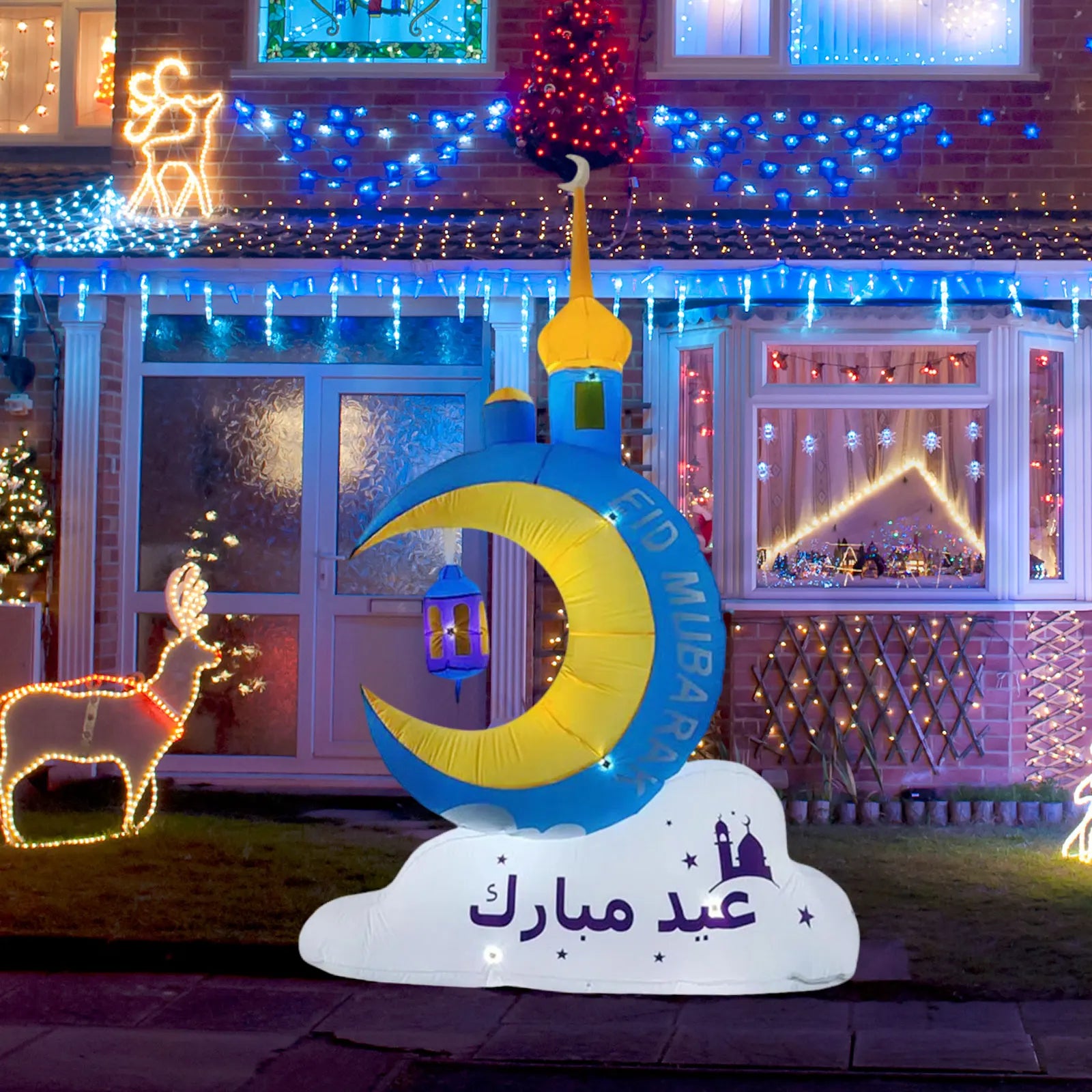 Inflatable Ramadan Moon Decoration 2026 Build in LEDs Luminous Large Eid Mubarak Layout for Outdoor Decor Garden Patio Courtyard