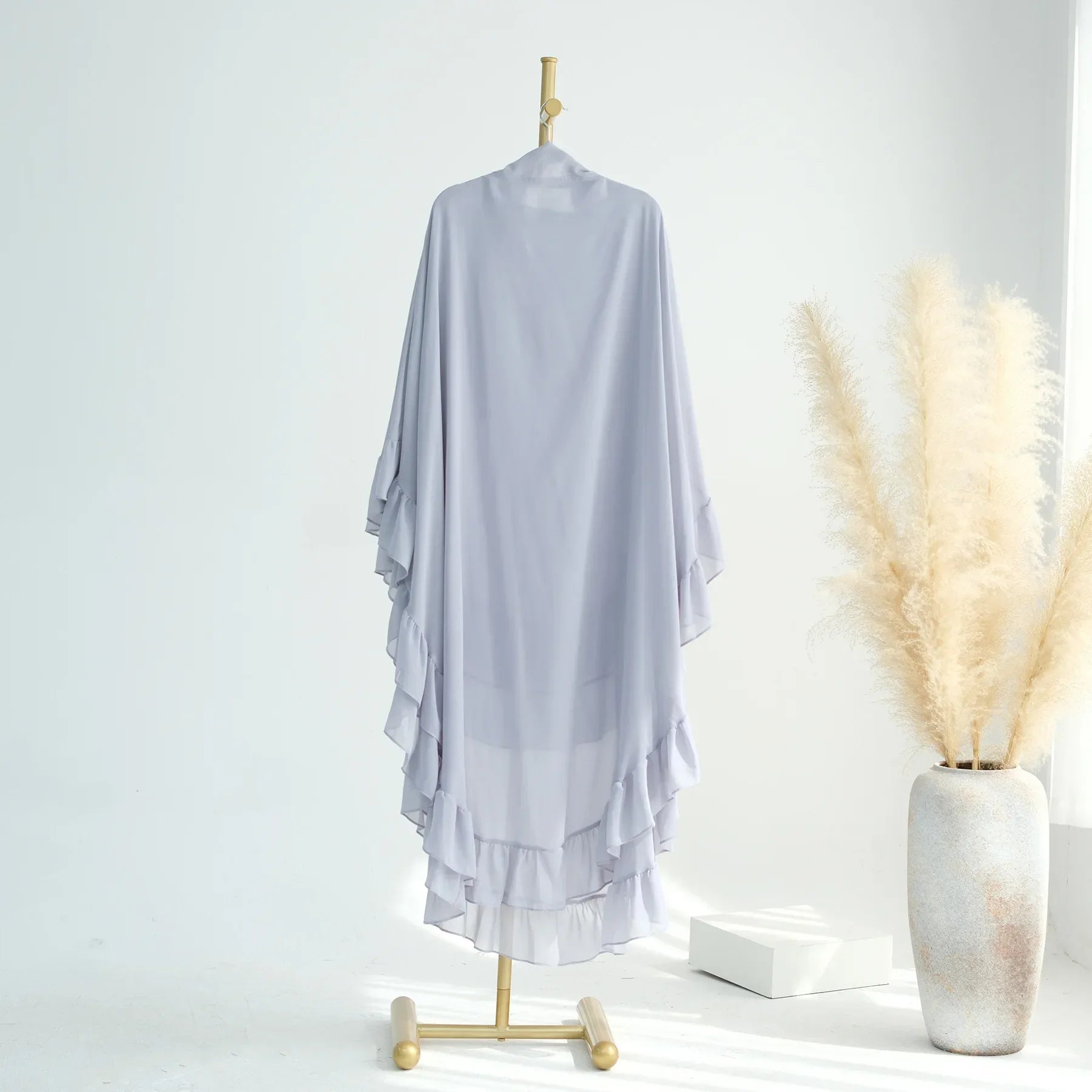 Ruffles Extra-long 2 Layers Chiffon Khimar, Sweet Muslim Women Hijab Scarf, Dubai Turk Islamic Clothing, Headscarf, Ramadan Eid