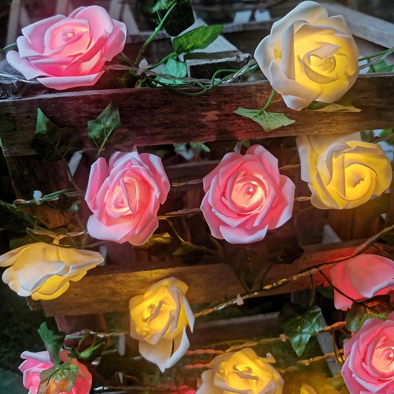 20LEDs Artificial Rose Flower String Light Valentine's Day Decor Wedding Party Garland Fairy Lamp Room Decoration Ramadan 2026