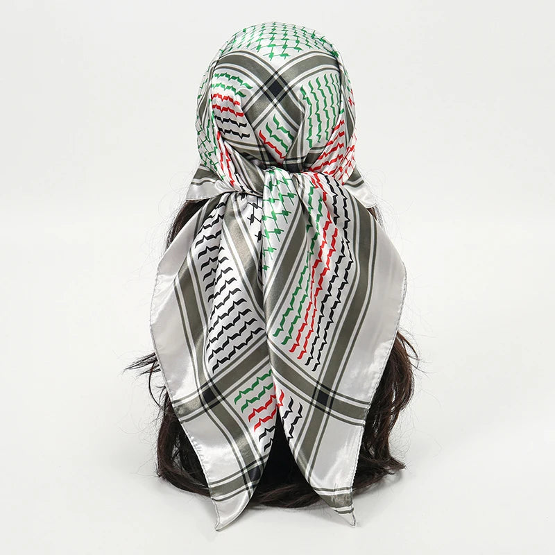 Newest Arabic Satin Silk Scarf Shemagh Style Muslim Women Headscarf Ladies Elegant Bandana Headband Hair Accessories 90*90cm