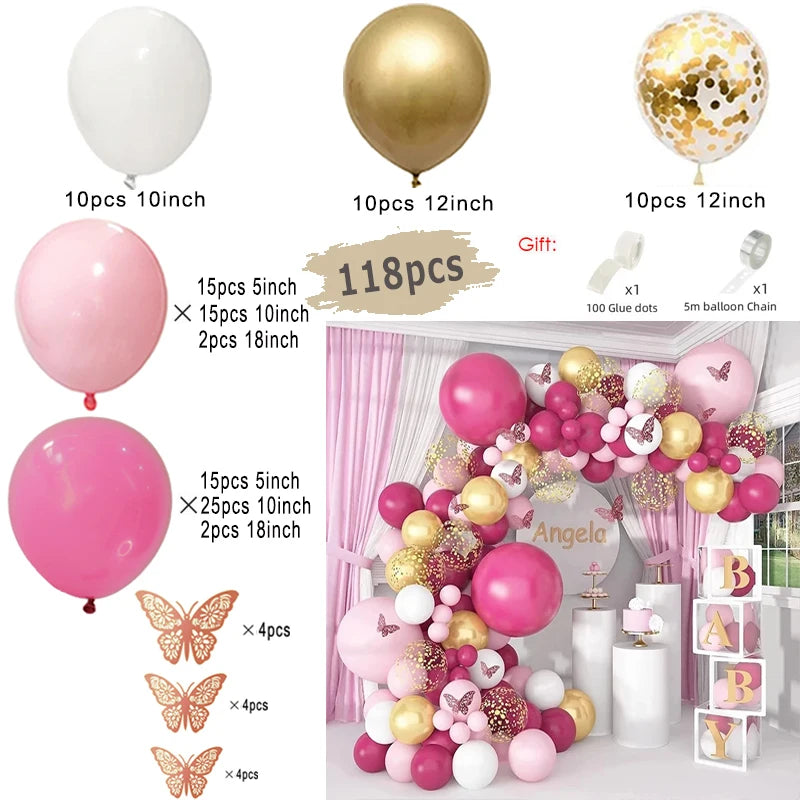 Macaron Pink Balloon Garland Arch Kit Wedding Birthday Party Decor Kids Rose Gold Latex Balloons Baby Shower Decorations Chain
