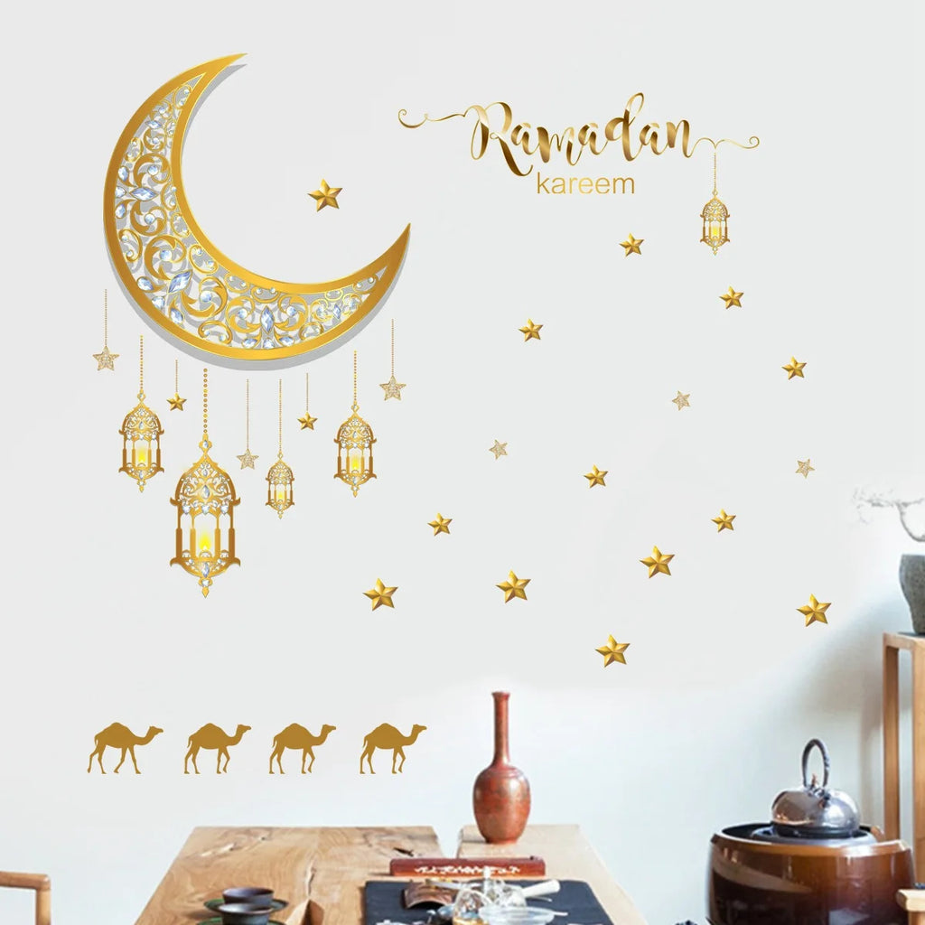 Eid Mubarak Window Sticker 2025 Kareem Ramadan Decor for Home Ramadan Mubarak Wall Sticker Islamic Muslim Wall Decals Decor