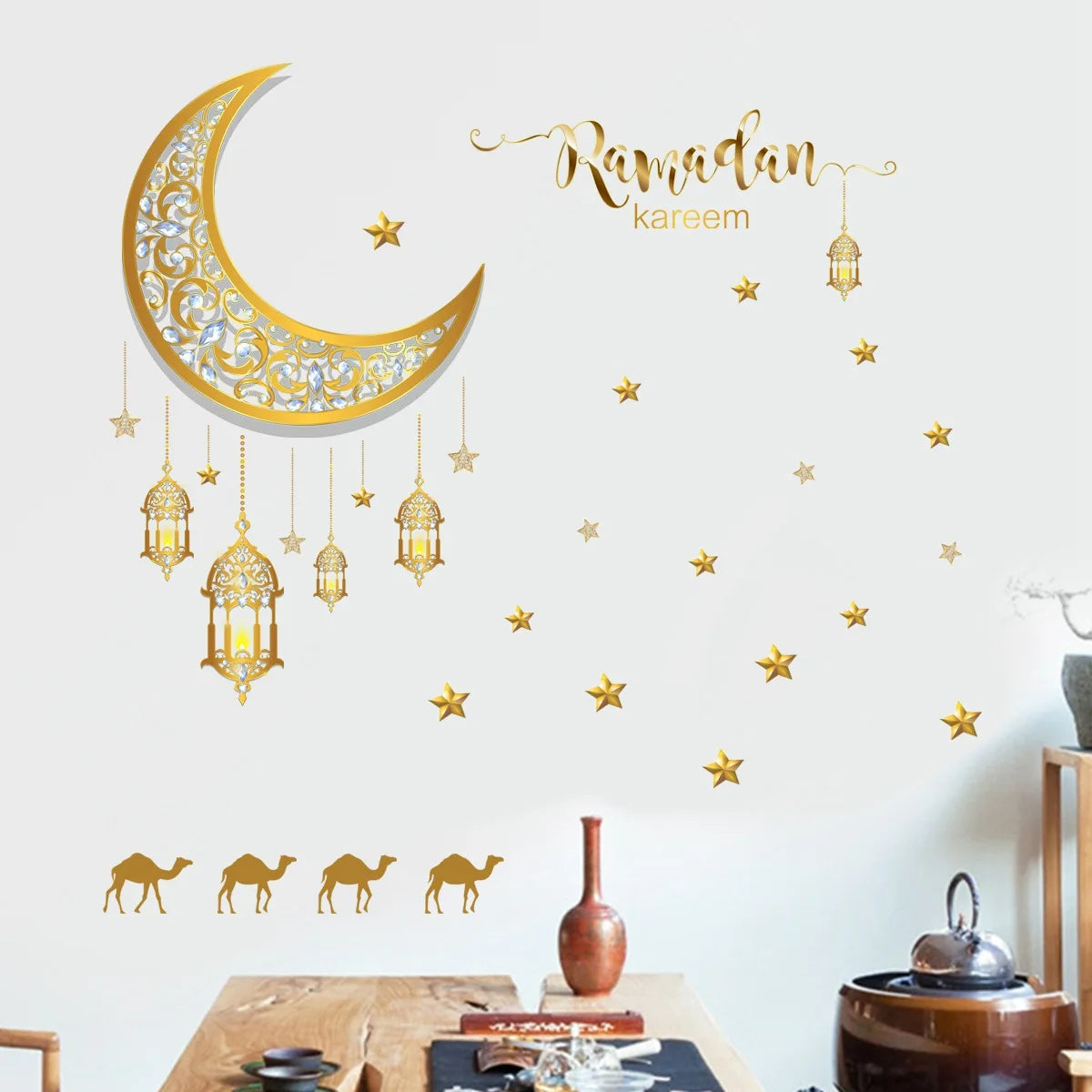 Eid Mubarak Window Sticker 2025 Kareem Ramadan Decor for Home Ramadan Mubarak Wall Sticker Islamic Muslim Wall Decals Decor