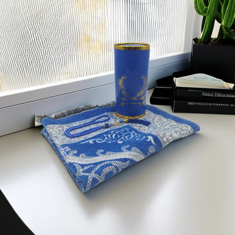 Prayer Mat Set with prayer beads and Cylinder Gift Box Portable Travel Prayer Rug Worship Blanket Ramadan Islamic Muslim Gift