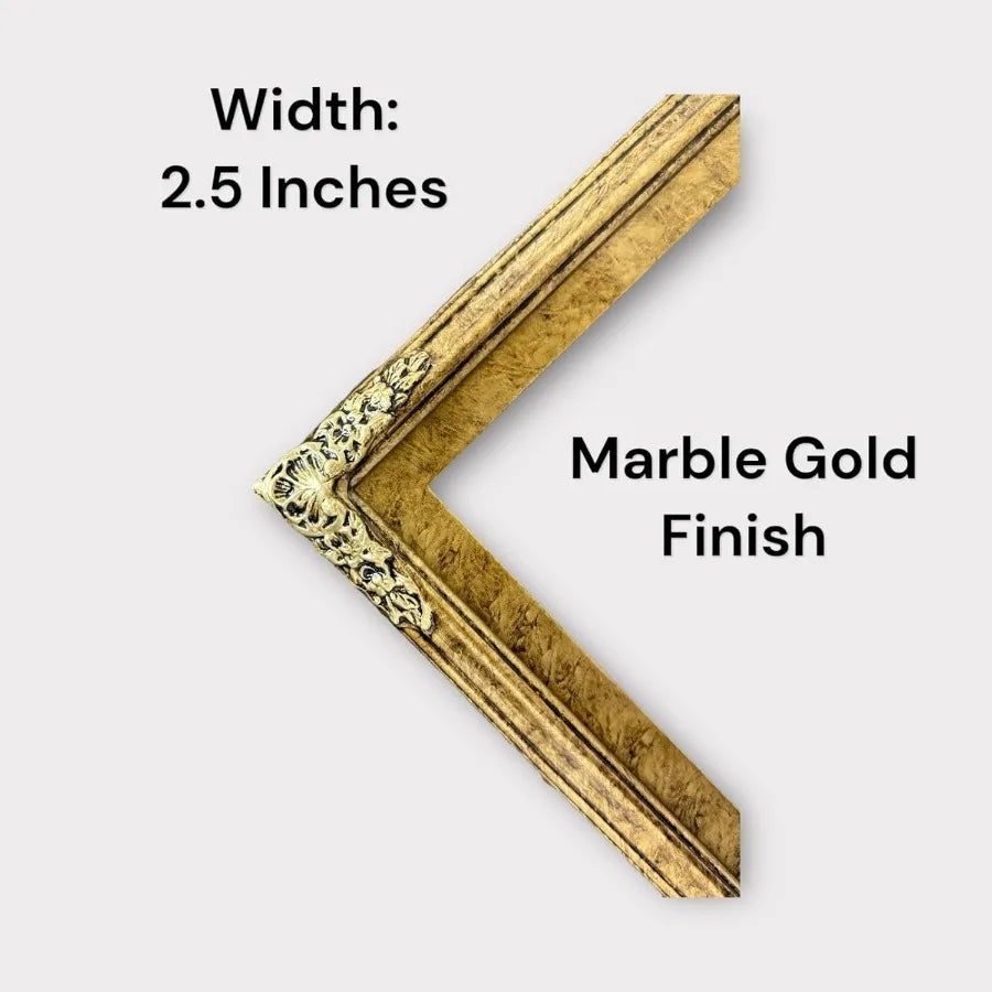 3243 50–55 Inch Handmade Wood Ornamental Frame with Marble Gold Finish, Designed Specifically for Samsung The Frame TV