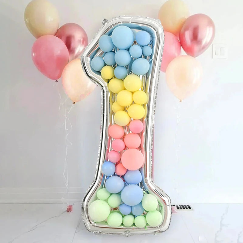 65inch Large Foil Number Balloon DIY Filling Frame 1st 18th Birthday Decoration Balloons Filling Box Wedding Anniversary Decor