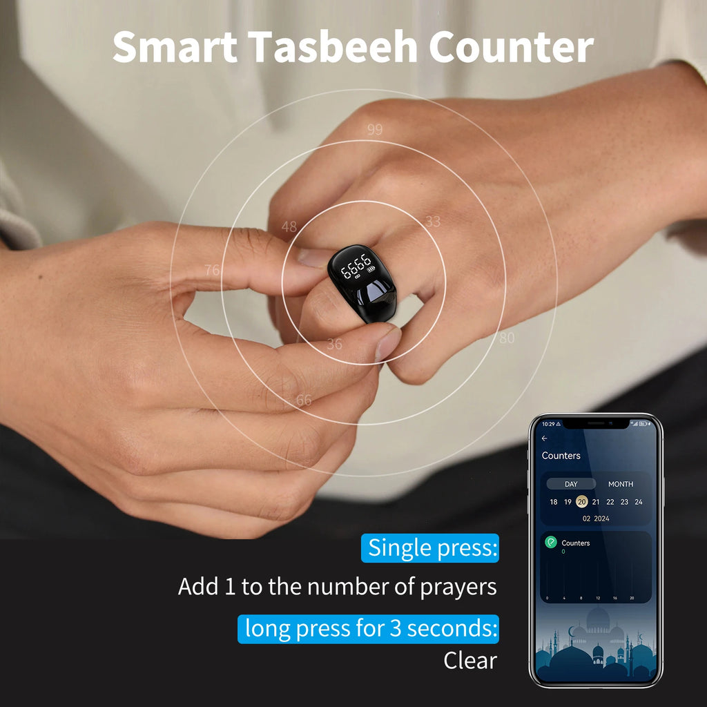 Muslim Gift Smart Electronic Counter Waterproof Tasbeeh Tasbih Zikr Ring Digital Tally Counter Interchangeable Rings