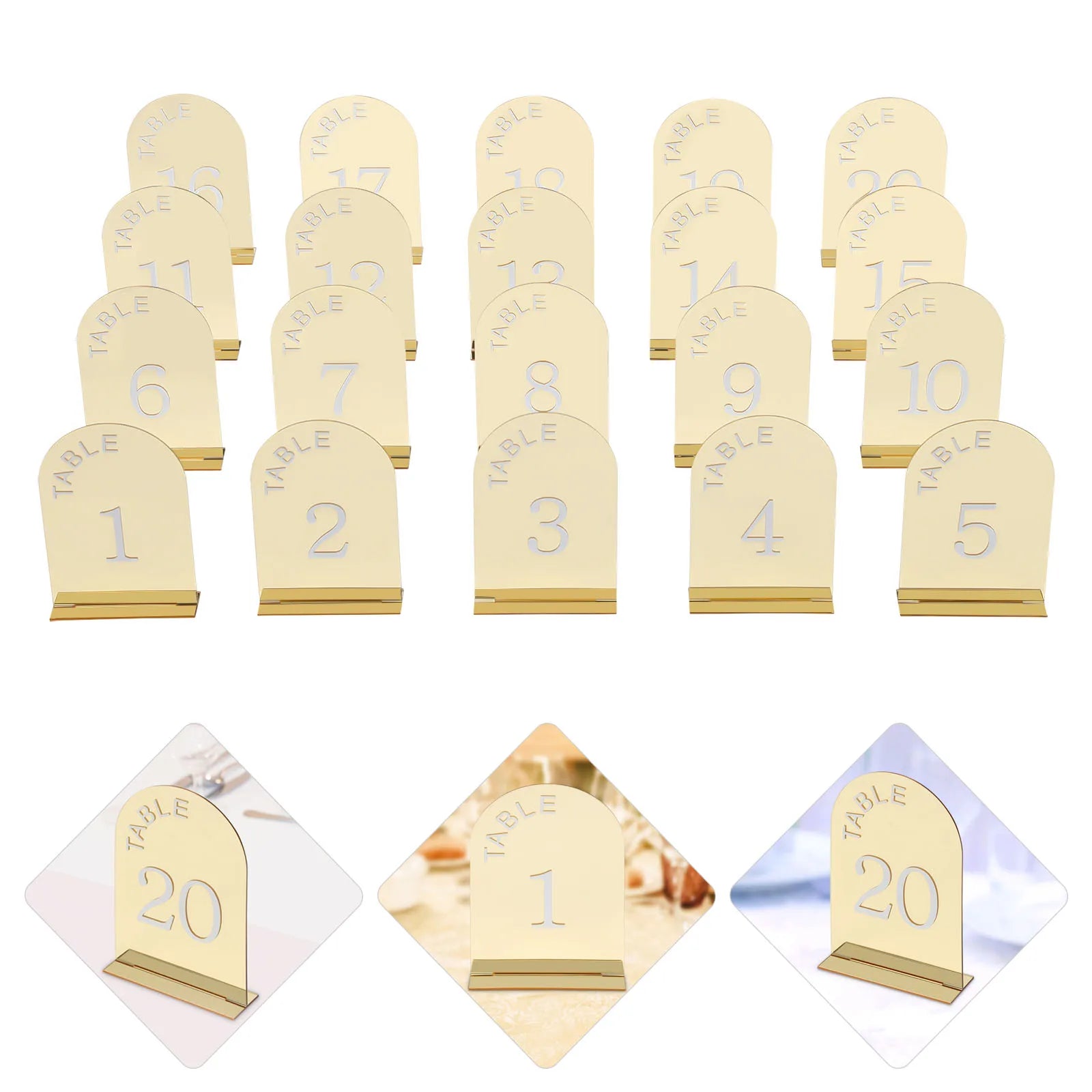 20Pcs Wedding Table Numbers Mirror Acrylic Desktop Post-it Clip with Stands for Wedding Reception, Event, Party
