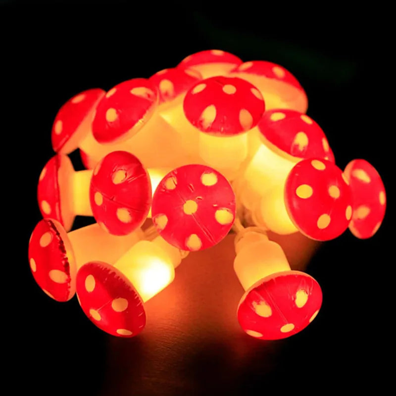 2025 Holiday Mushroom Led String Lights Indoor Room Decoration Battery Navidad Lights Party USB Warm Light Lovely 411