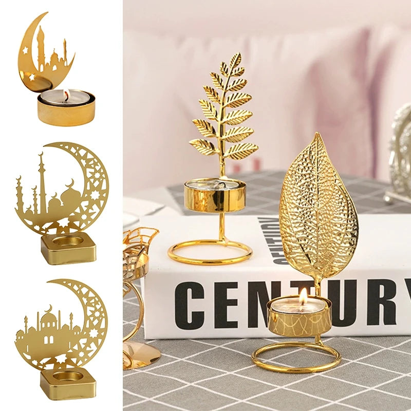 Ramadan Candlestick Home Decor Eid Mubarak Candle Holder Table Ornament Muslim Festival Party Crescent Moon Star Decor