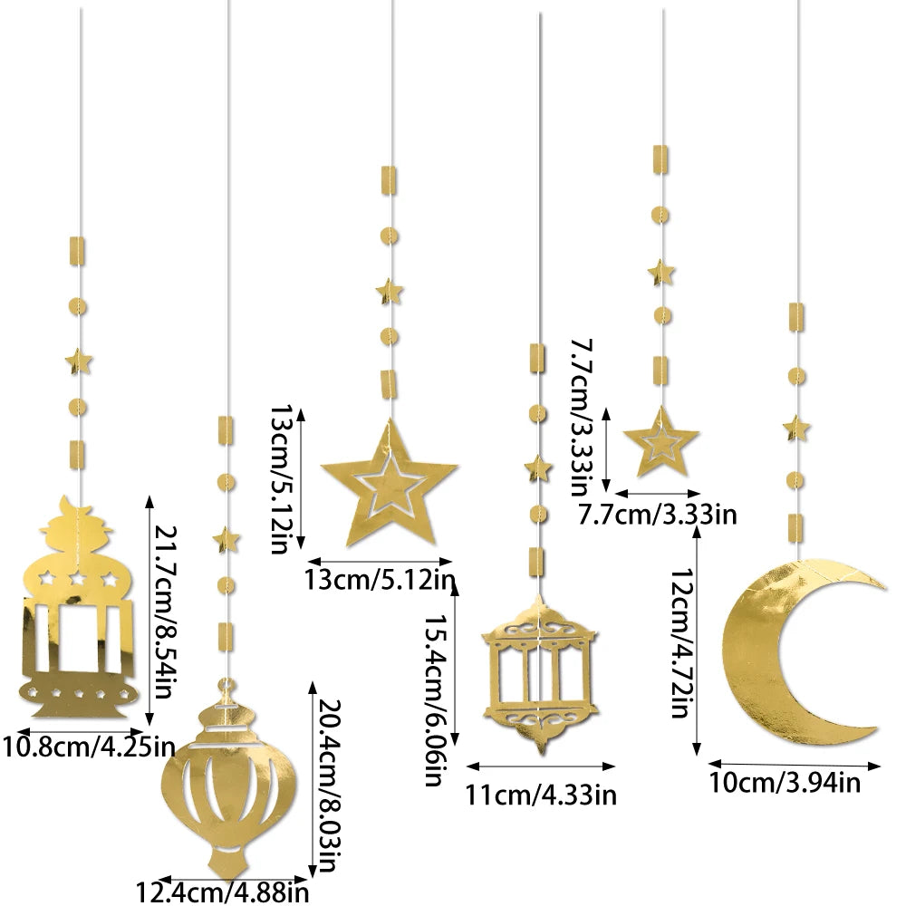Glitter Gold Star Moon Banner Ramadan Paper Garland Hanging Decoration Ramadan Kareem Eid-al-fitr Islamic Eid Mubarak Decoration