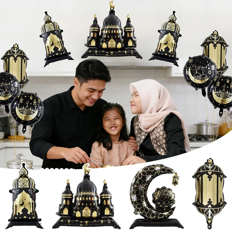 Eid al Fitr Party Gift Box Balloon Flag Set Muslim Ramadan Party Tableware Party Companion Gift Box Biscuit Bag Decorative Card