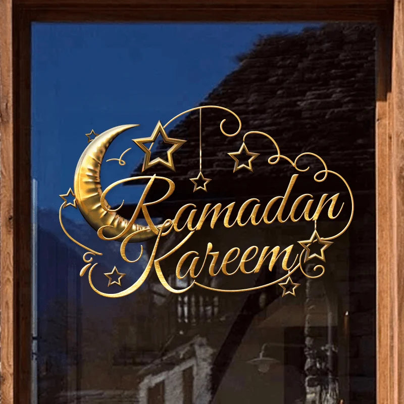1Pcs Ramadan Cartoon Gold Moon Wall Sticker Self-adhesive Eid Al Adha Muslim Gurbang Ramadan Decoration for Home