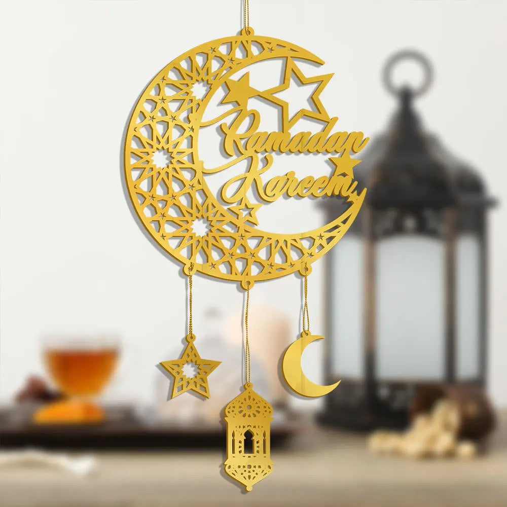 1PC Acrylic Ramadan Kareem Moon Star Wall Pendant Eid Mubarak Ornaments for Home Eid Al Fitr Muslim Islamic Holiday Party Decor