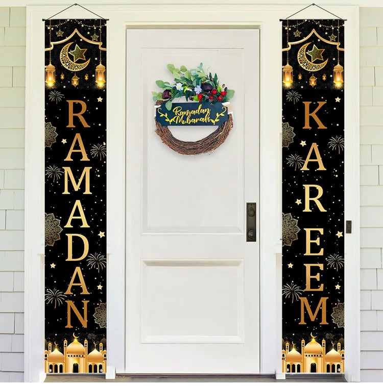 Eid Mubarak Door Banner Ramadan Decoration 2025 for Home Mubarak Ramadan Kareem Islamic Muslim Party Decor Eid Al Adha Gifts