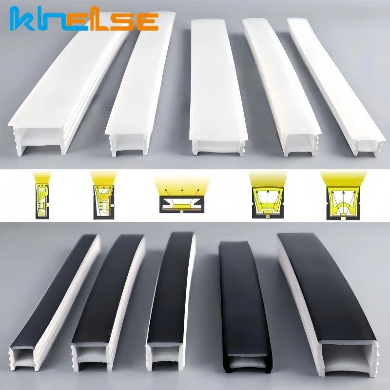 Black Flexible LED Neon Rope Lamp Silicone Tube Diffuser Recessed Channel For WS2811 WS2812B Waterproof Ribbon Neon Strip Lights