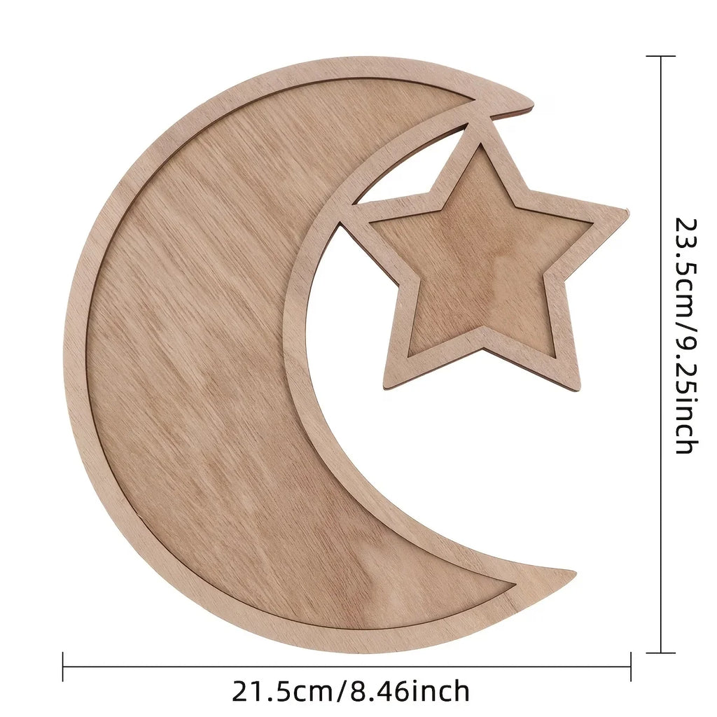 Ramadan Wooden Moon Star Tray Dessert Snack Plate Islamic Muslim Holiday Decoration For Home Decor Birthday Party Festival Celeb