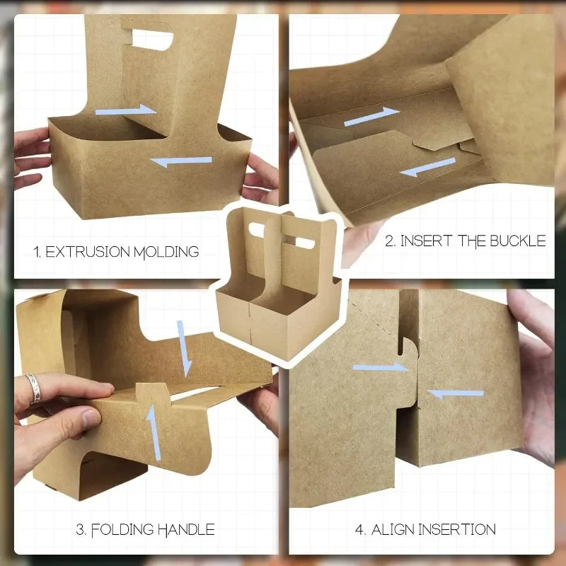 15 Count 2-Cup Disposable Drink Carrier - Brown Kraft Paperboard Holder w/Handle for Hot/Cold Drinks, Coffee, Food Delivery