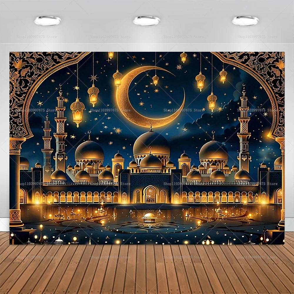 Eid Mubarak Backdrop Decorations Ramadan Background Banner for Home Islamic Muslim Eid Al-fitr Party Decor Supplies Photo Studio