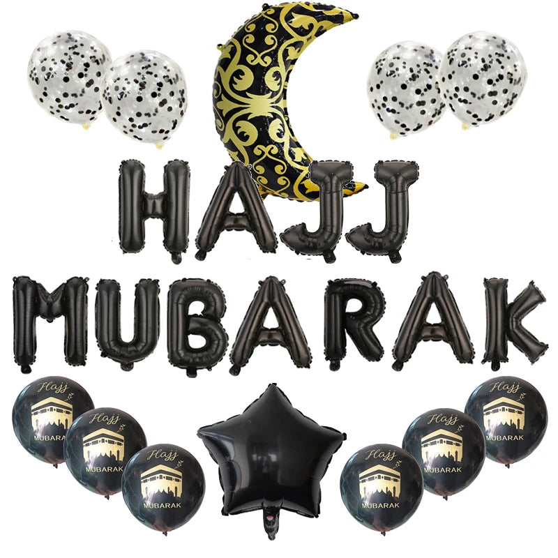 Black Gold Hajj Mubarak Star Moon Letter Foil Balloon Set Eid Mubarak Islamic Muslim Pilgrimage Festival Party Decor Supplies