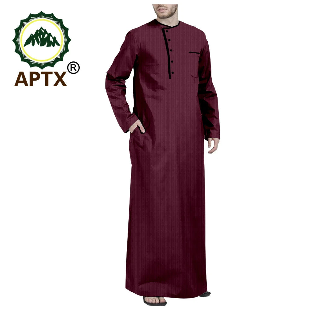 African Middle East Arabic Long Robes Vintage Muslim Kaftan Abayas Men Leisure Buttons Long Sleeve O Neck Jubba Thobe T2014005