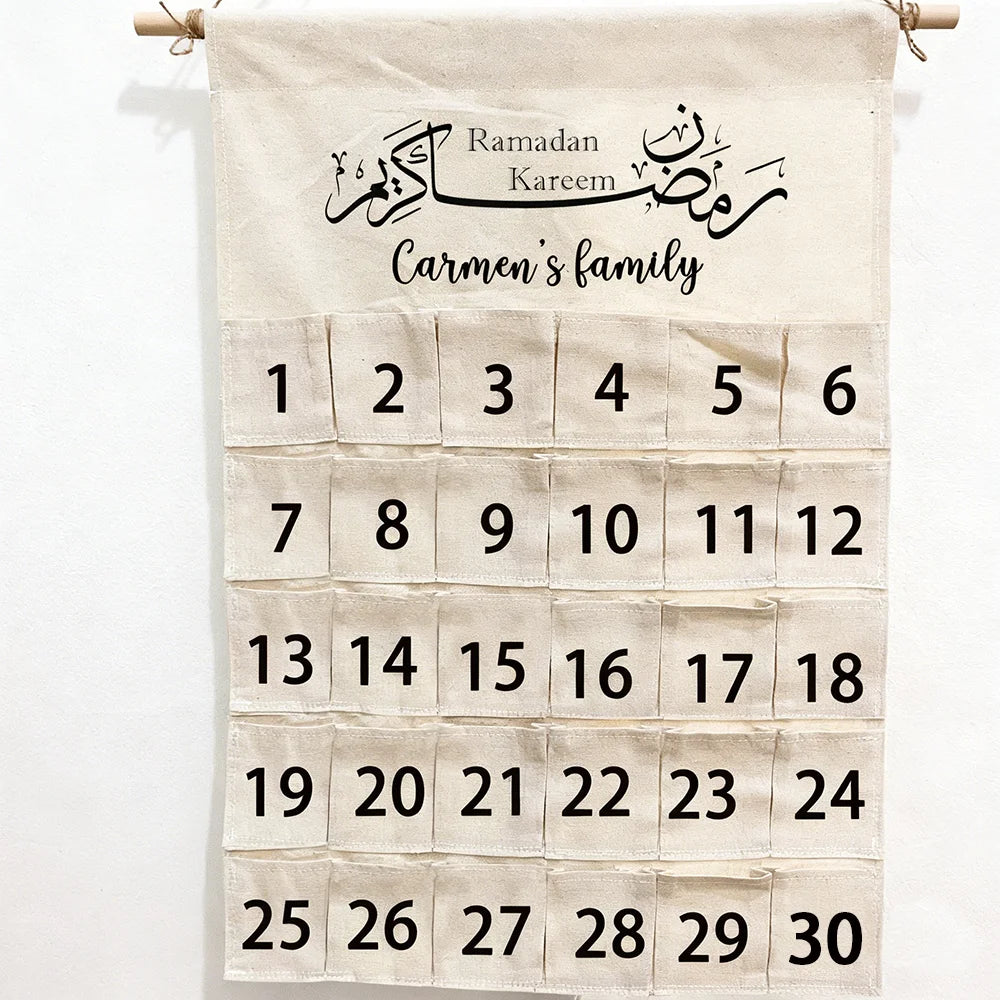 30 day personalized name Ramadan kareem Advent Calendar for Muslim Islamic eid gift kid al Fitr Wall Hanging Home decoration