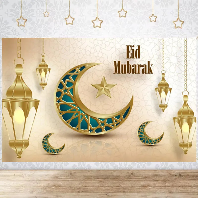 Happy EID Ramadan Festivals Mosque Moon Lantern Mubarak Poster Party Decoration Banner Photo Background Photography Prop Supply