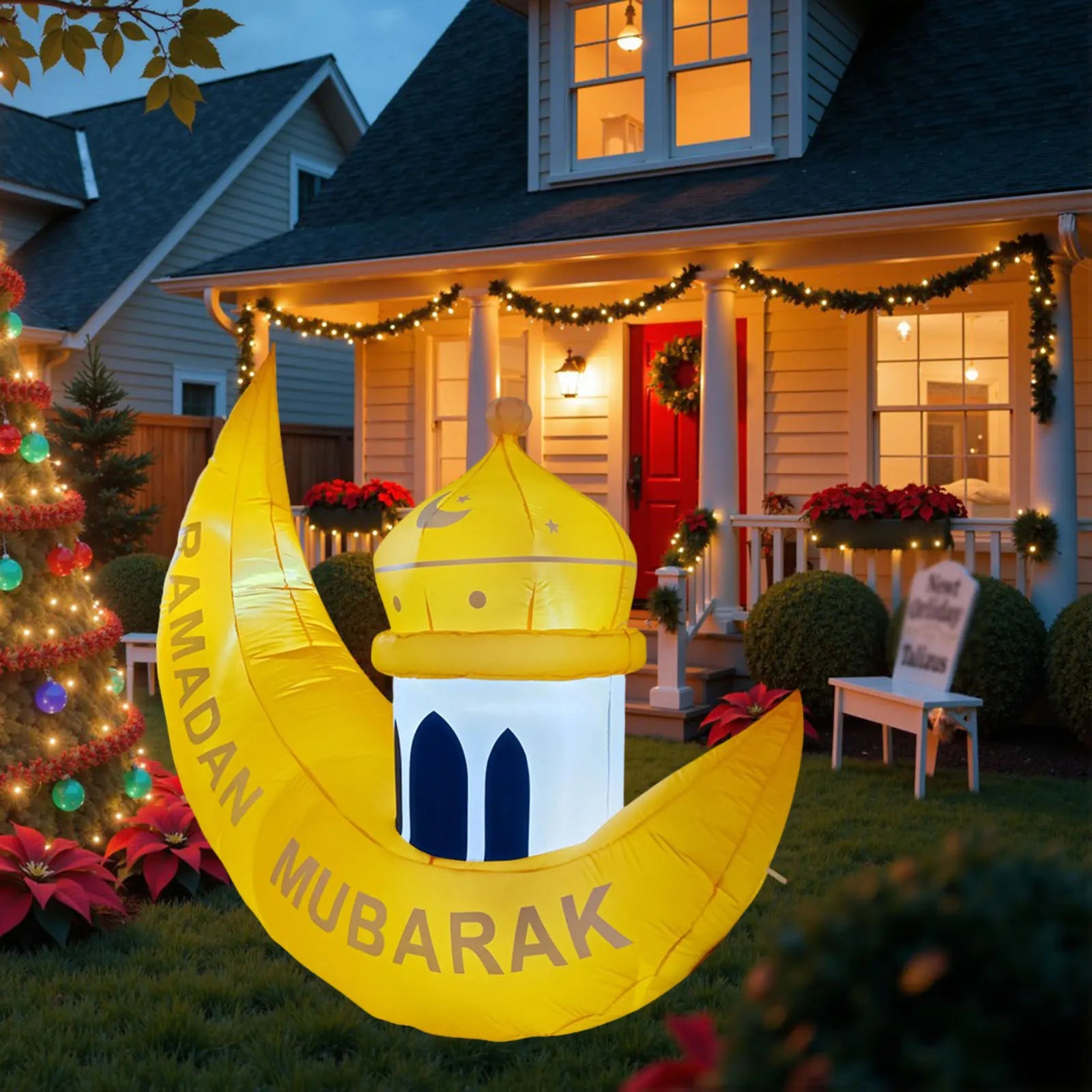 Inflatable Ramadan Moon Decoration 2026 Build in LEDs Luminous Large Eid Mubarak Layout for Outdoor Decor Garden Patio Courtyard