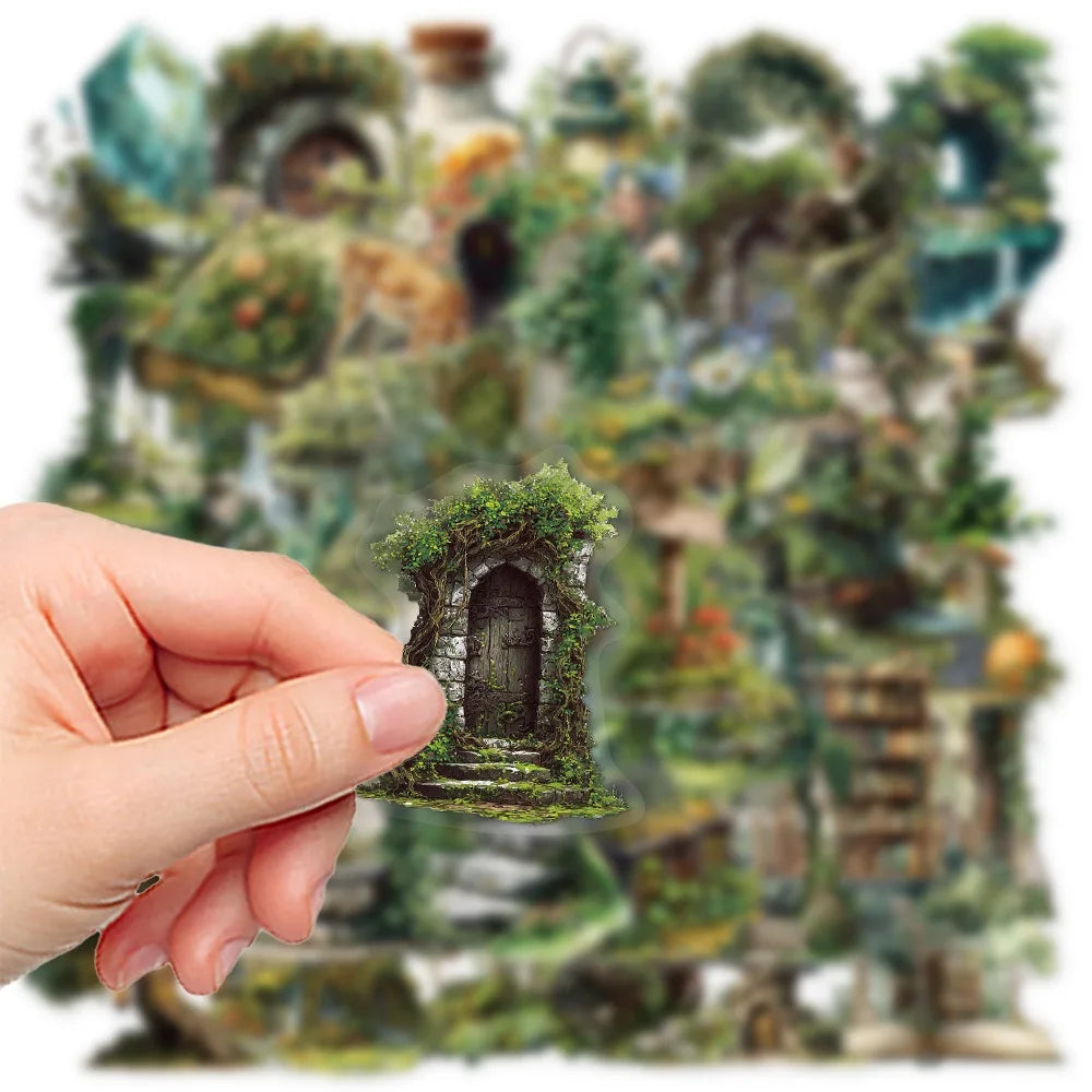 50Pcs Magic Green Forest Witch Stickers DIY Scrapbooking Diary Stationery Phone Luggage Skateboard Waterproof PET Decals
