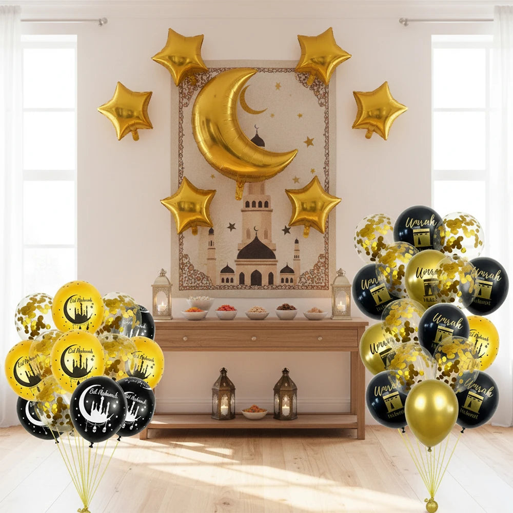 28inch Gold Moon 18inch Star Foil Balloons Set for Ramadan Eid Baby Shower Anniversary Wedding Birthday Party Decorations Favors