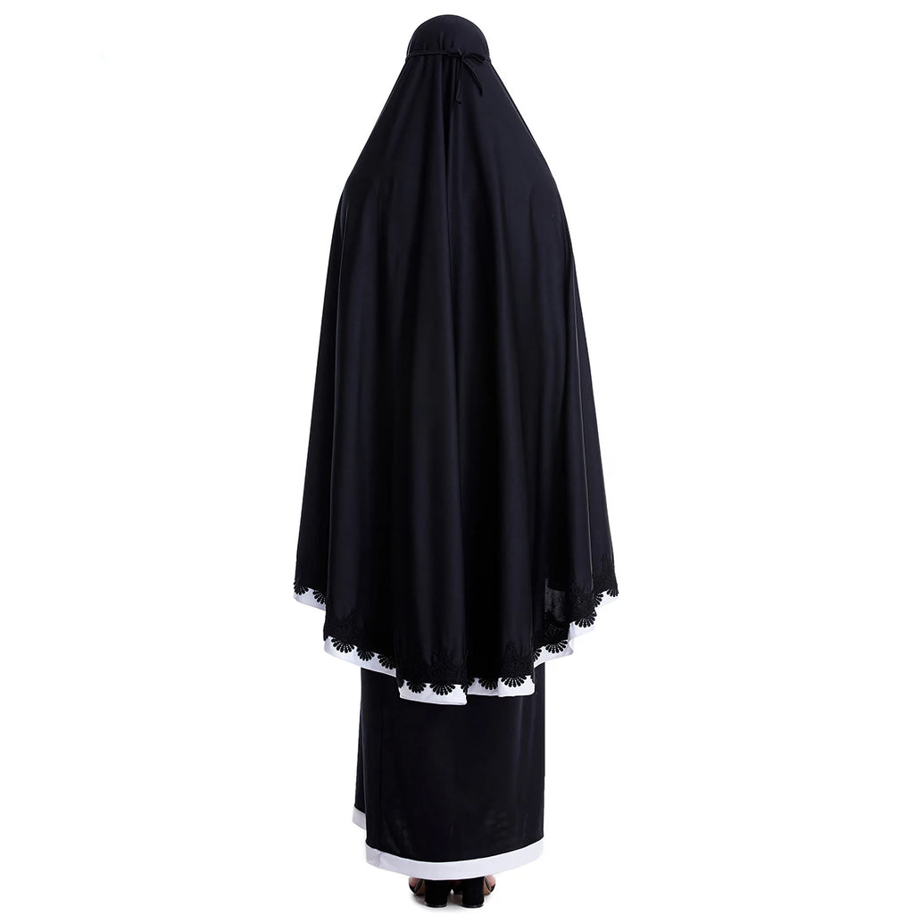 Muslim Women Burqa Dress Lace Two-piece Suit Ethnic Lady Hijab Abaya Suit Ramadan Eid Prayer Garment