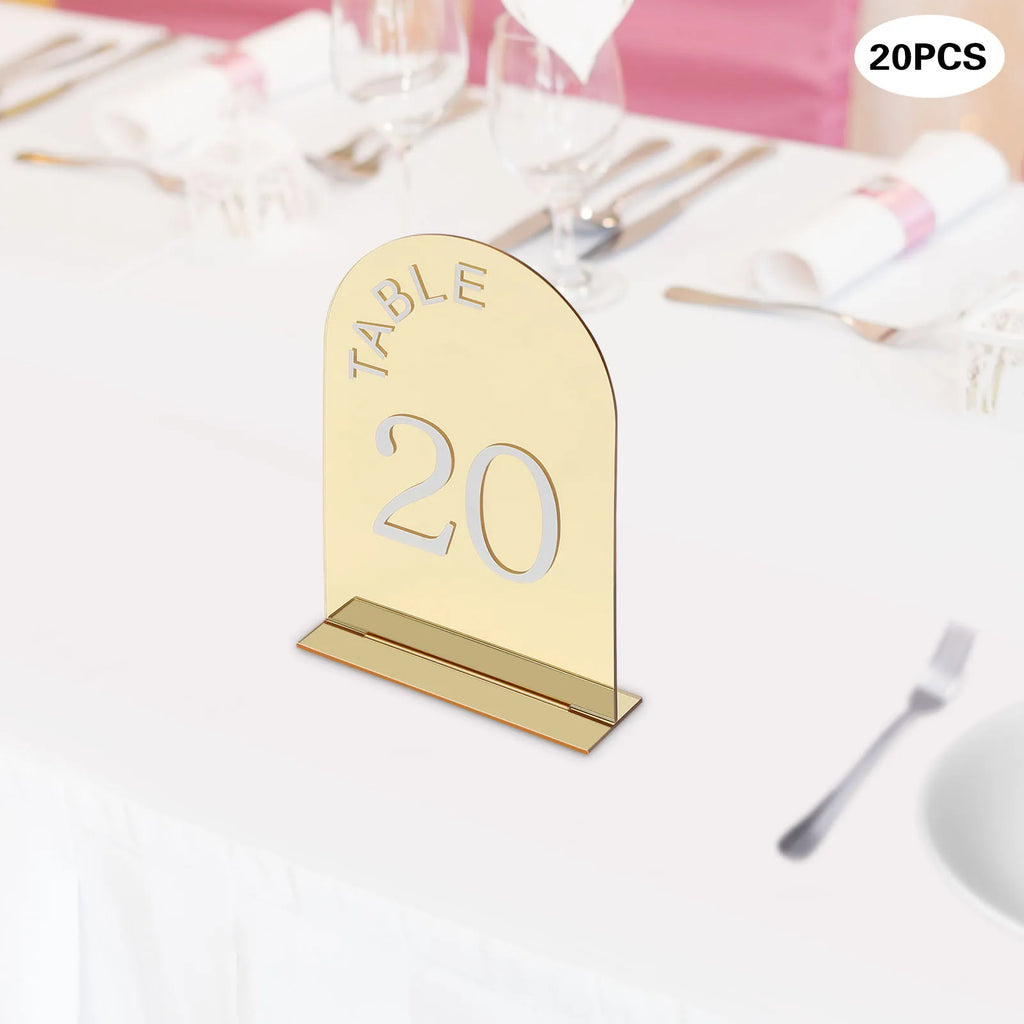 20Pcs Wedding Table Numbers Mirror Acrylic Desktop Post-it Clip with Stands for Wedding Reception, Event, Party