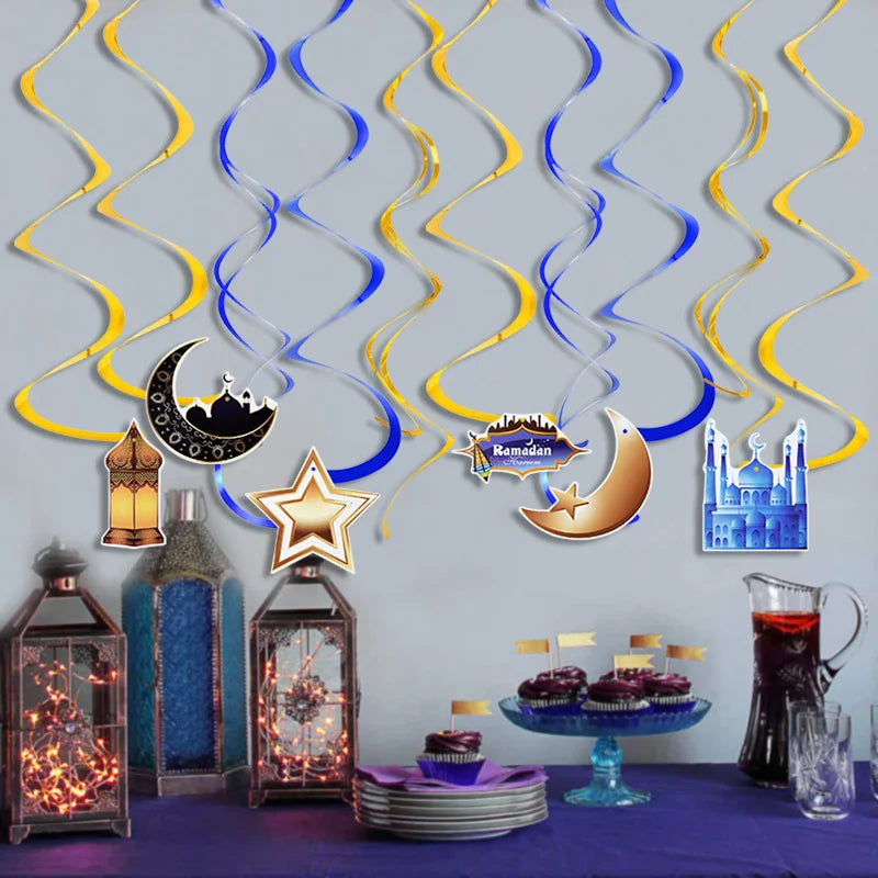 EID Mubarak Banner Glitter Star Moon Letter Paper Bunting Garland Islamic Muslim Party Ramadan Kareem Decorations for Home 2026