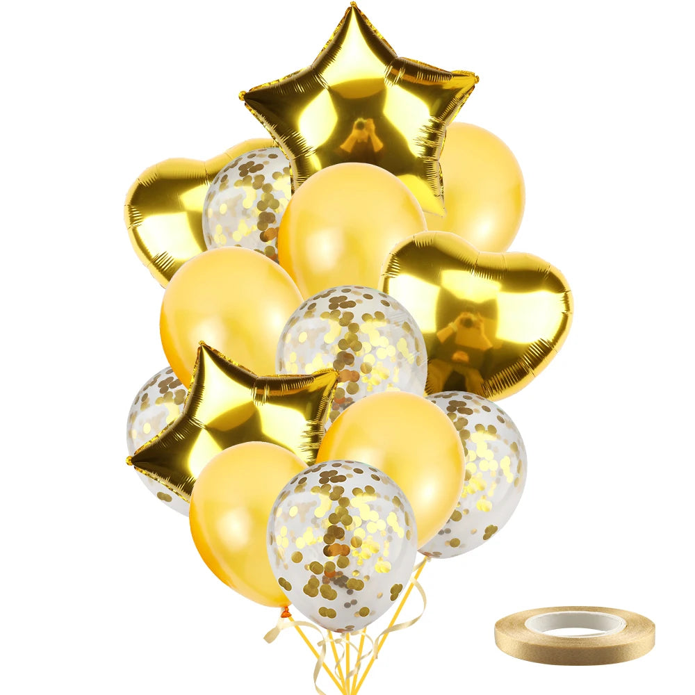 Heart Star Balloon Metallic Balloons 14pcs Gold Red Blue Pink Confetti Baloon Set For Happy Birthday Baby Shower Wedding Globos