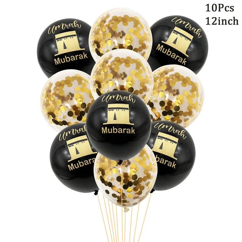 Black Gold Umrah Mubarak Latex Balloons Ramadan Kareem Decoration EID Mubarak Muslim Islamic Festival Party Home Ramadan Supplie