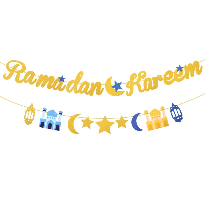 Ramadan Kareem Paper Banner EID Mubarak Star Moon Bunting Garland Hanging Ornament 2025 Islamic Muslim Party Home Decorations