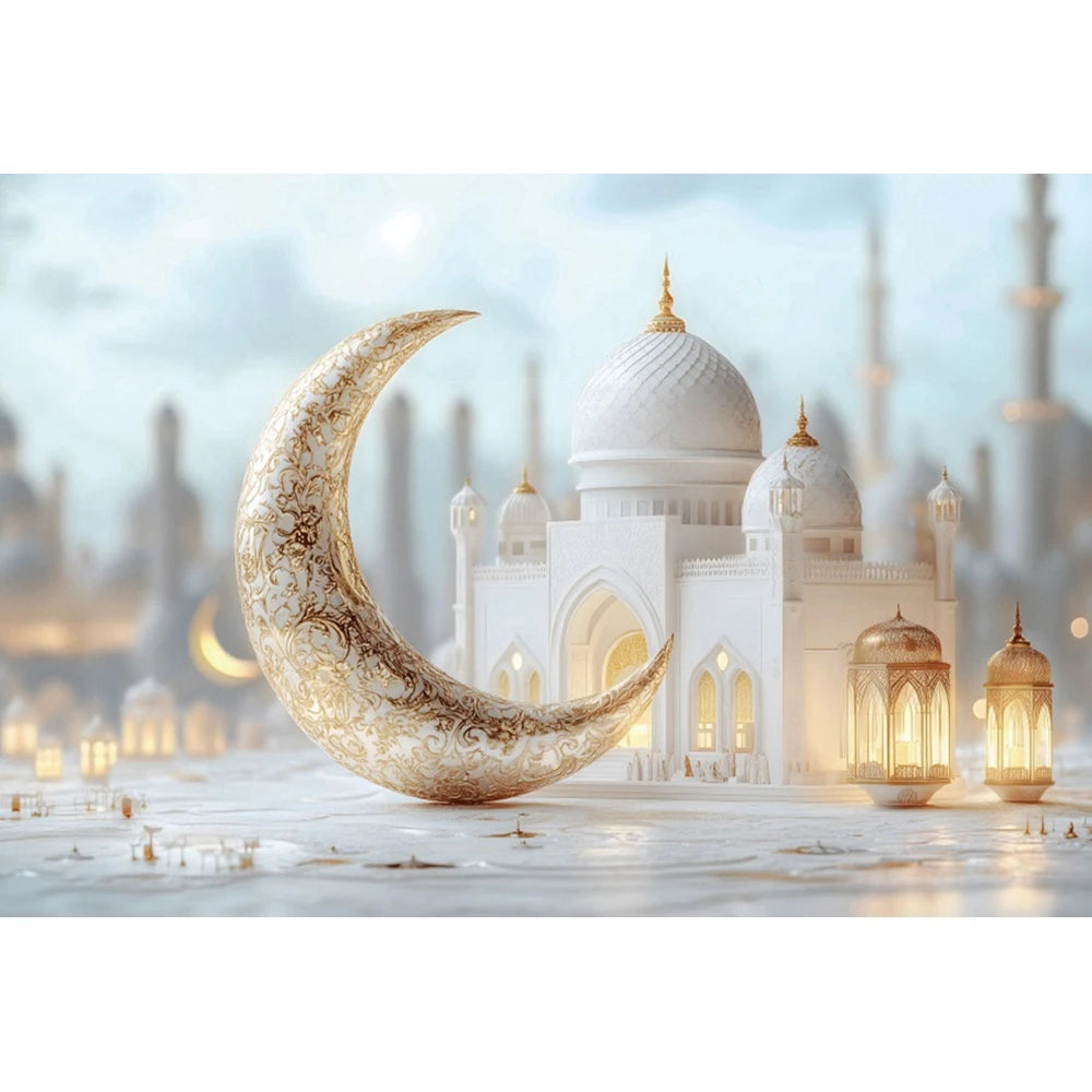 2026 Eid Mubarak Backdrop Islamic Mosque Ramadan Aladdin Moroccan Golden Moon Muslim Kareem Al Fitr Festival Photo Background