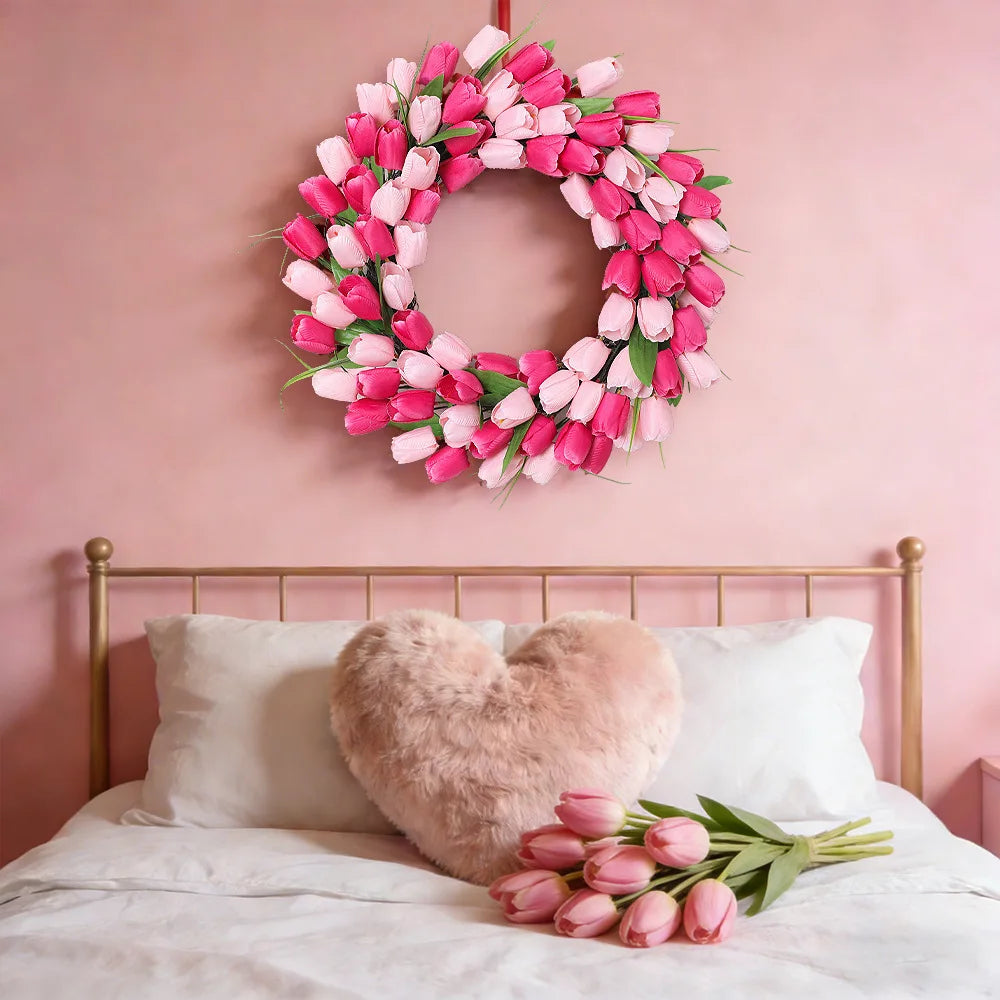 YeeNanee Vibrant Wild Flowers Spring Wreaths for Front Door Artificial Daisy Tulip Lambs Ear Summer Wreath Home Wall Decoration