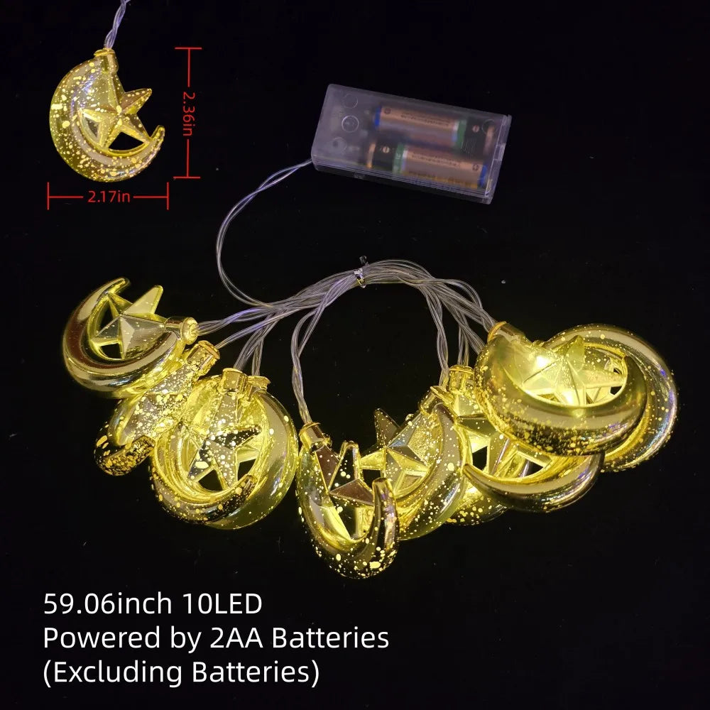1PC 1.5M10LED Ramadan Moon Star Lantern Fairy String Lights,Battery Operated(Excl), for Ramadan Home Islamic Festival Light