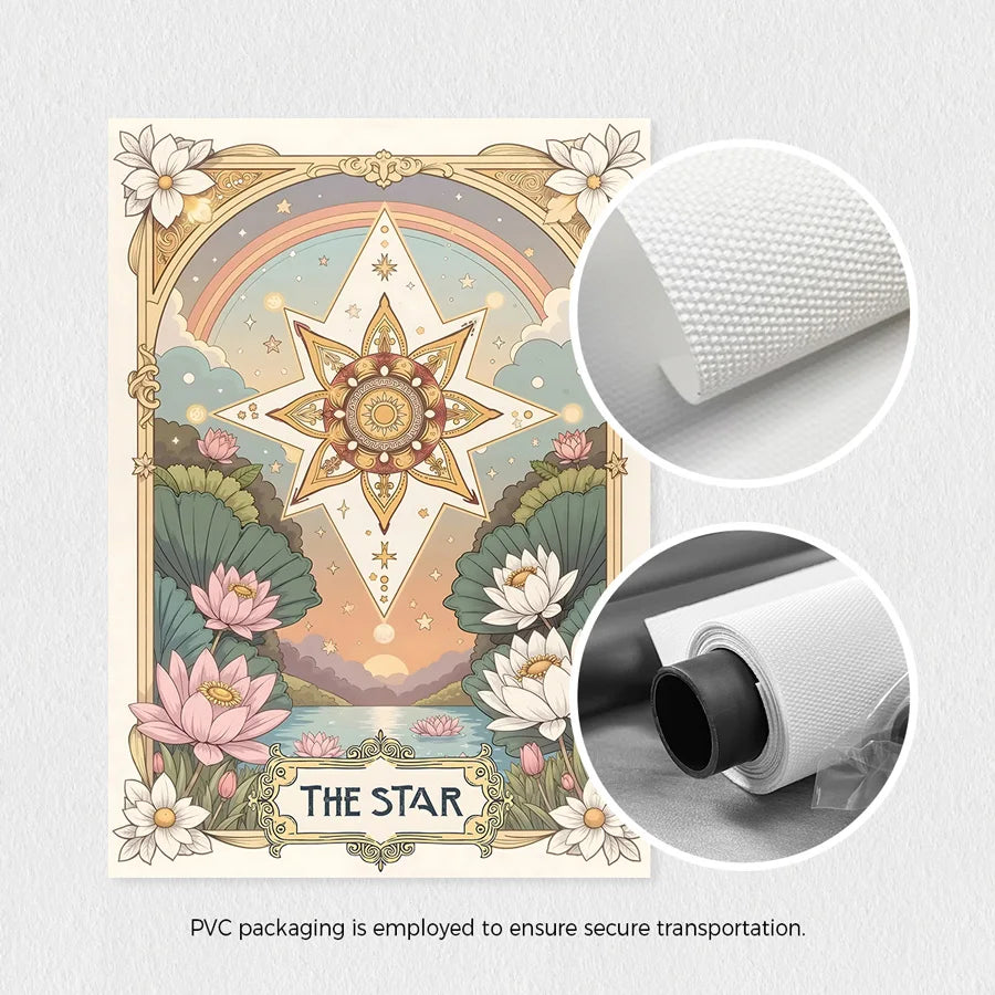 Set of 3 Retro Sun, Stars and Moon Tarot Cards Art Prints, Retro Flower and Plant Wall Decorations, Bohemian Flower Canvas Posters, Celestial Wall Decorations, Living Room, Bedroom, Kitchen, Office, Cafe, Bar, Dormitory, Corr